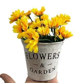 Plantinha Artificial Decorativa com Balde de Vaso e Alça - FLOR BRANCA 1 UN BALDE GRANDE