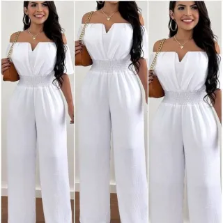 Ombro a ombro canoa macacão longo - Vermelho