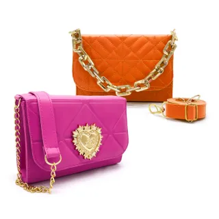 Bolsa Coração e Kit de Bolsas Transversais Femininas - Luxo - rosa/branco