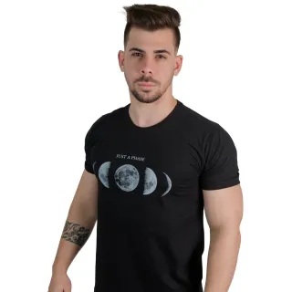 Camisa Masculina Premium Algodão Estampada Fases Lua Gola Redonda - Preta