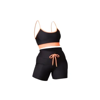 Conjunto de Academia Top Alcinha com Short Cordinha - Preto com lilás