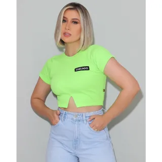 Blusinha Cropped Tshirt Chicago Ribana - Cores Variadas - Azul Bebê