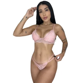 Lingerie Feminino Conjunto Renda Sexy Sem Bojo Calcinha Tanga De Tiras - Azul Marinho