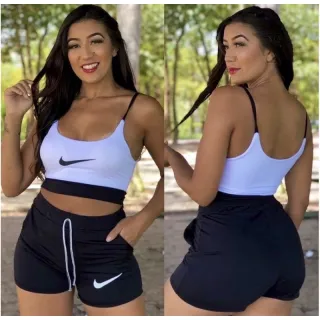Academia Conjunto Fitness Feminino Top Alcinha - Preto/Azul