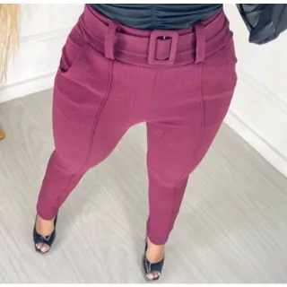 Cinto forrado de malha crepe com cintura alta e qualidade - Calça feminina skinny - Preto