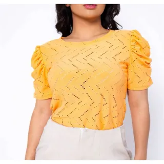 Moda feminina: Blusa casual manga curta bufante laise - P