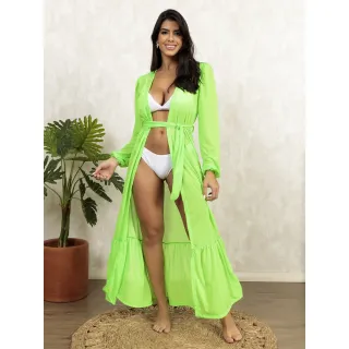 Praia Longa Plissado Liso Banho Picsina - Compre Online na Raryel - AMARELO NEON