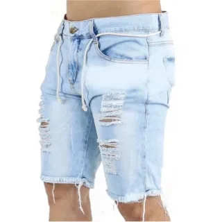 Moda masculina: Kit com 3 Bermudas Jeans Claro Rasgadas Premium - 3 BERMUDA JEANS VARIADAS