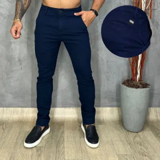 Calça Jeans Premium Masculina Slim Fit Esporte Fino Bolso Inclinado - JEANS ESCURO