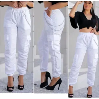 Salopete Corrente Tactel Moda Gringa Cargo Jogger Cinto - Raryel - Bege