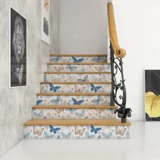 Papel de Parede Adesivo Lavável Borboletas Azul Rosa - Sala 0.5m - Único