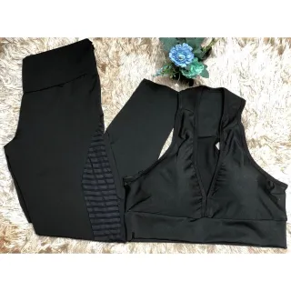 Top Plus Size Roupa de Academia Conjunto Calça Legging Fitness - Goiaba