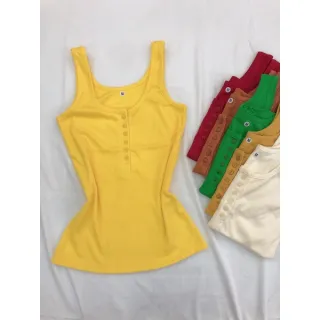 Malha canelada algodão regata botão aberto - Preto