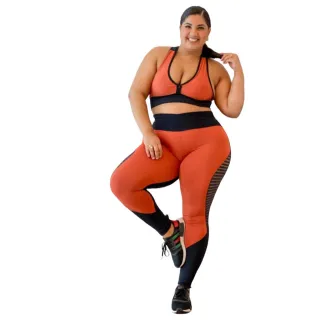 Top Plus Size Roupa de Academia Conjunto Calça Legging Fitness - Goiaba
