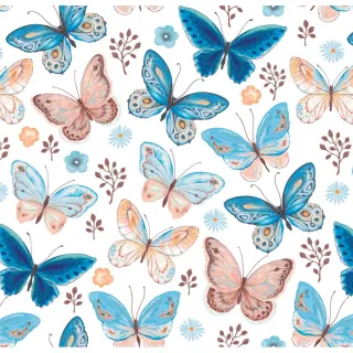 Papel de Parede Adesivo Lavável Borboletas Azul Rosa - Sala 0.5m - Único