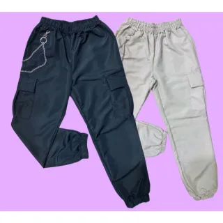 Salopete Corrente Tactel Moda Gringa Cargo Jogger Cinto - Raryel - Bege