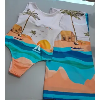 Moda praia feminina: Conjunto bori com saída canga e bojo - Coqueiro alça fina