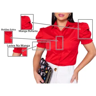 Camisa Social Feminina Branca Manga Curta - Liso - Azul Bebê