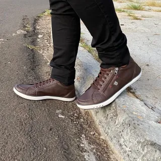 Conforto Casual Anti Stress Sapatenis Masculino de Couro Vegano Ortopédico - Preto