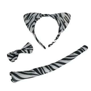 Fantasia Carnaval Kit Tiara, Gravata e Rabinho - 3 peças - ONÇA ROSA CLARO