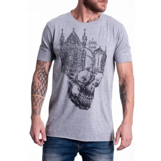 Promoção Camiseta Estampada Unissex Corte A Fio Algodão 100% Penteado Caveira Gótica - Masculino