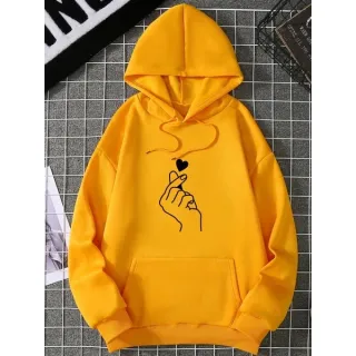 Oferta Hoje: Moletom Feminino Coreano Mão - AMARELO COM PRETO