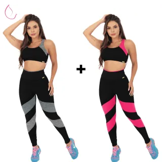 Conjunto Fitness Feminino Tarelles - T0528 e T0529 - Preto - Azul + Bordô