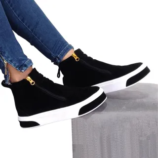 Leve Botinha Fitness Esportiva Feminina em Camurça para Academia 203-GG - Preto