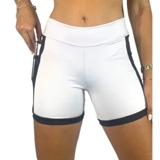 Treino Suplex Feminino Básico com Bolso em Tule Della - Fitness, Academia, Crossfit - BRANCO/PRETO