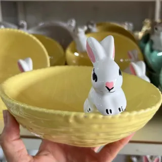 Cestinha de Cerâmica em Formato de Ovo de Páscoa Coelhinho - Verde