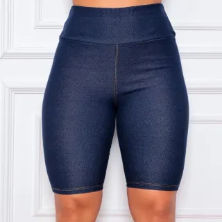 Bermuda Jeans Feminina Cos Alto Imita Jeans Barato Promoção - azul jeans
