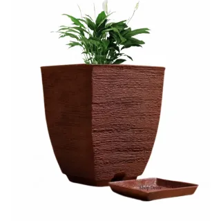 Vaso Decorativo Quadrado Bojo para Planta Resistente em Polietileno 29X22 com Prato - Cinza