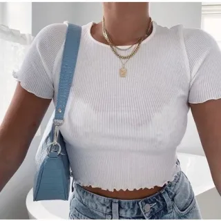 Moda Verão: Kit 3 Cropped Feminino Canelado Alcinha Frufru - Cores Diversas - Preto-Caramelo-Branco