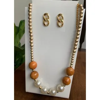 Moda Afro Feminino - Conjunto Triplo Colar Couro e Brincos Vintage Etnico - Mod 4