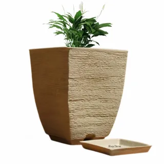 Vaso Decorativo Quadrado Bojo para Planta Resistente em Polietileno 29X22 com Prato - Cinza