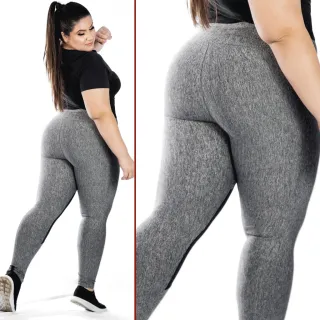 Promoção Kit 03 Calças Leggings Feminina PlusSize - Lisa, Mescla e Estampado - 1 PRETA+ 1 MESCLA+ 1 ESTAMPADO
