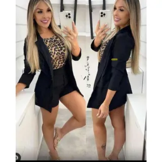 Conjunto Feminino de Short e Blazer em Linho - Verde LIMA