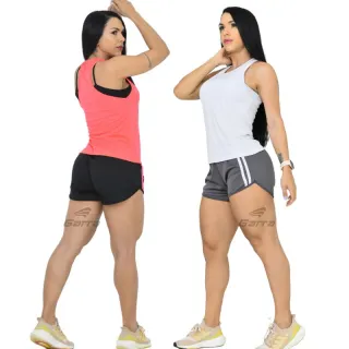 Conjunto feminino Fitness Dri-Fit Regata e Short - Garra Sport - CINZA - BRANCO