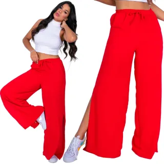 Moda Feminina: Calça Pantalona Duna Cintura Alta com Fendas e Cordão - PANT Duna Verde Premium