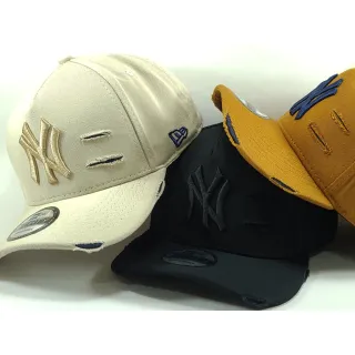 Rasgado Aba Curva NY New York Destroyed Boné Masculino Feminino - Preto/Amarelo