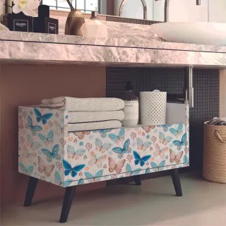 Papel de Parede Adesivo Lavável Borboletas Azul Rosa - Sala 0.5m - Único