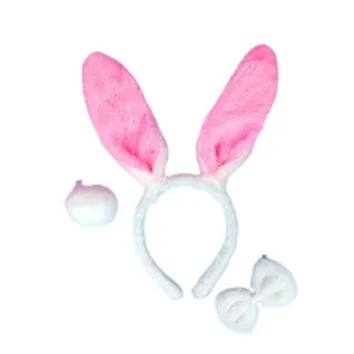 Fantasia Carnaval Kit Tiara, Gravata e Rabinho - 3 peças - ONÇA ROSA CLARO