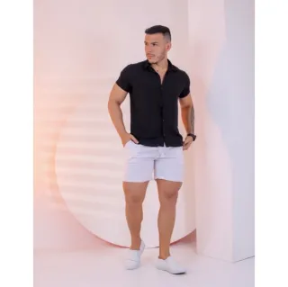 Diversos modelos de camisas masculinas slim em tecido viscose - Branco