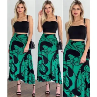 Amarração Estampa Floral Saia Longa Envelope Feminina Fenda - estampa 16