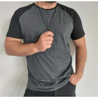 Camisa Raglan Masculina Manga Curta em Algodão Premium - BRANCO COM MANGA PRETA
