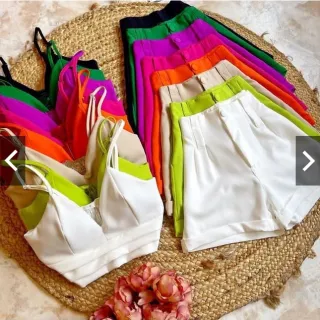 Conjunto Estiloso Feminino de Alfaiataria (SHORT+CROPPED) - Azul Céu