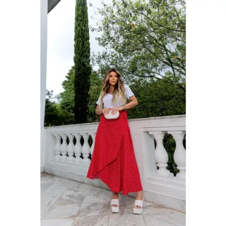 Roupa Feminina: Saia Estampada e Lisa em Viscose - Envelope - Preto