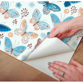 Papel de Parede Adesivo Lavável Borboletas Azul Rosa - Sala 0.5m - Único