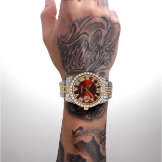 Banhado em ouro 18k, relógio luxo ice cravejado Hip Hop prata e ouro - Trap Rap - prata com gold