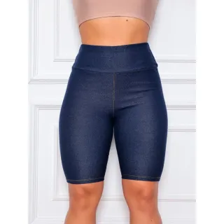 Bermuda Jeans Feminina Cos Alto Imita Jeans Barato Promoção - azul jeans